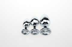 Metal White Fox Tail Anal Plugs Stainless Steel Silver Butt Plugs in 3 Sizes